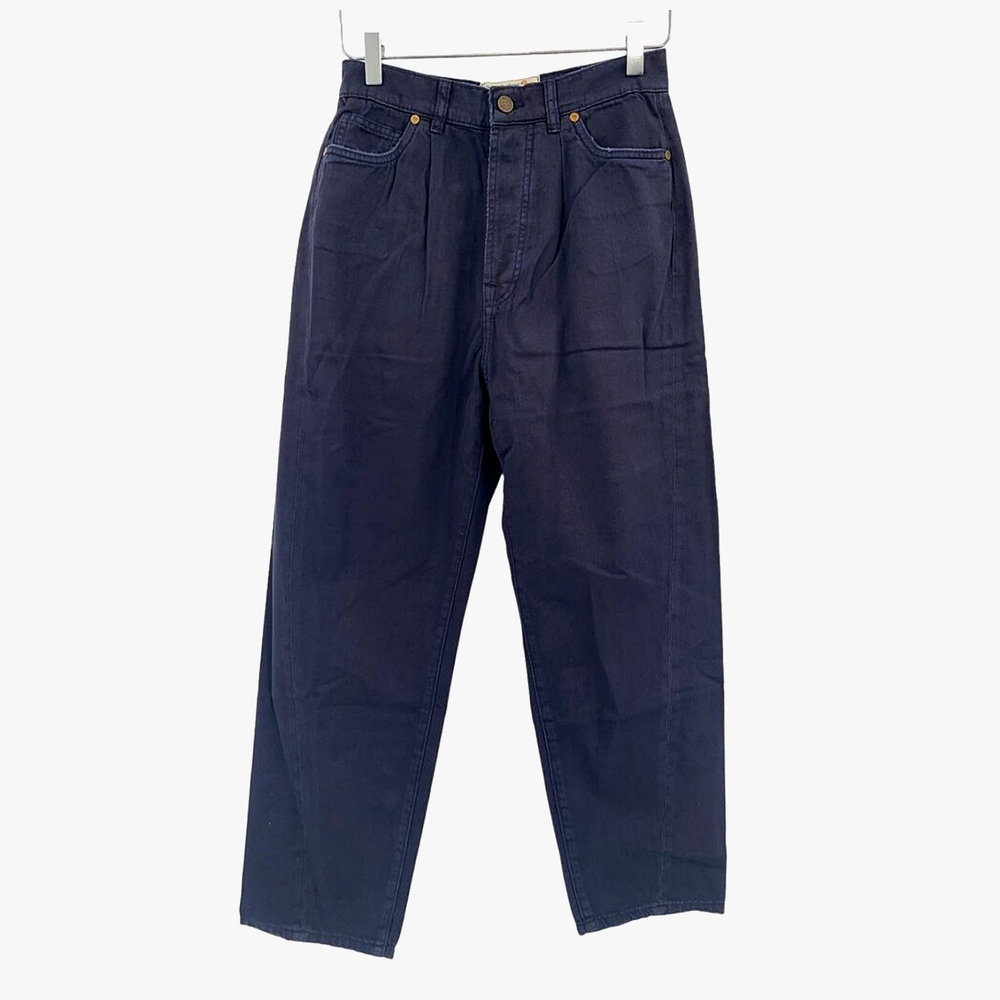 Free People Navy High-Waist Tapered Trousers